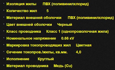 Силовой кабель ВВГнг-ls-5х4 цена за метр